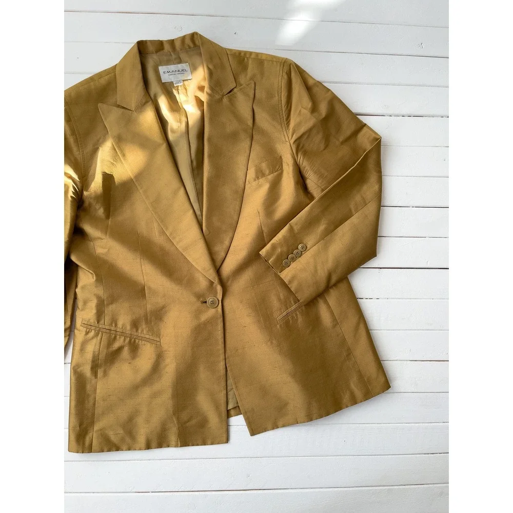 vtg Emanual Ungaro designer golden tan‎ silk dark academia blazer jacket